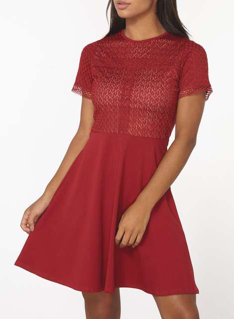 Red Mixed Lace Dress